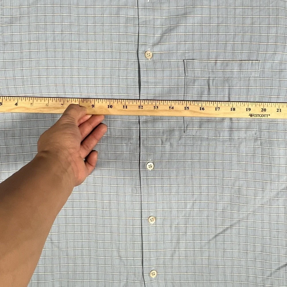 Ermenegildo Zegna Shirt Mens XL Blue Windowpane Lounge Button Up Pocket‎ Italy
